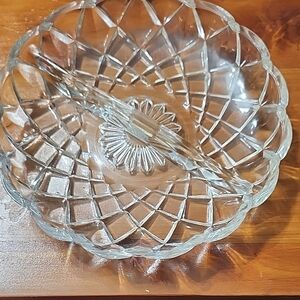 Vintage Round Glass  With Divider In Middle